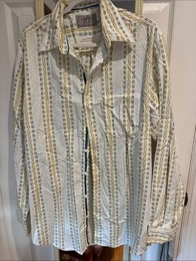 The Territory Ahead White Button-Down with Yellow & Blue Stripe Pattern